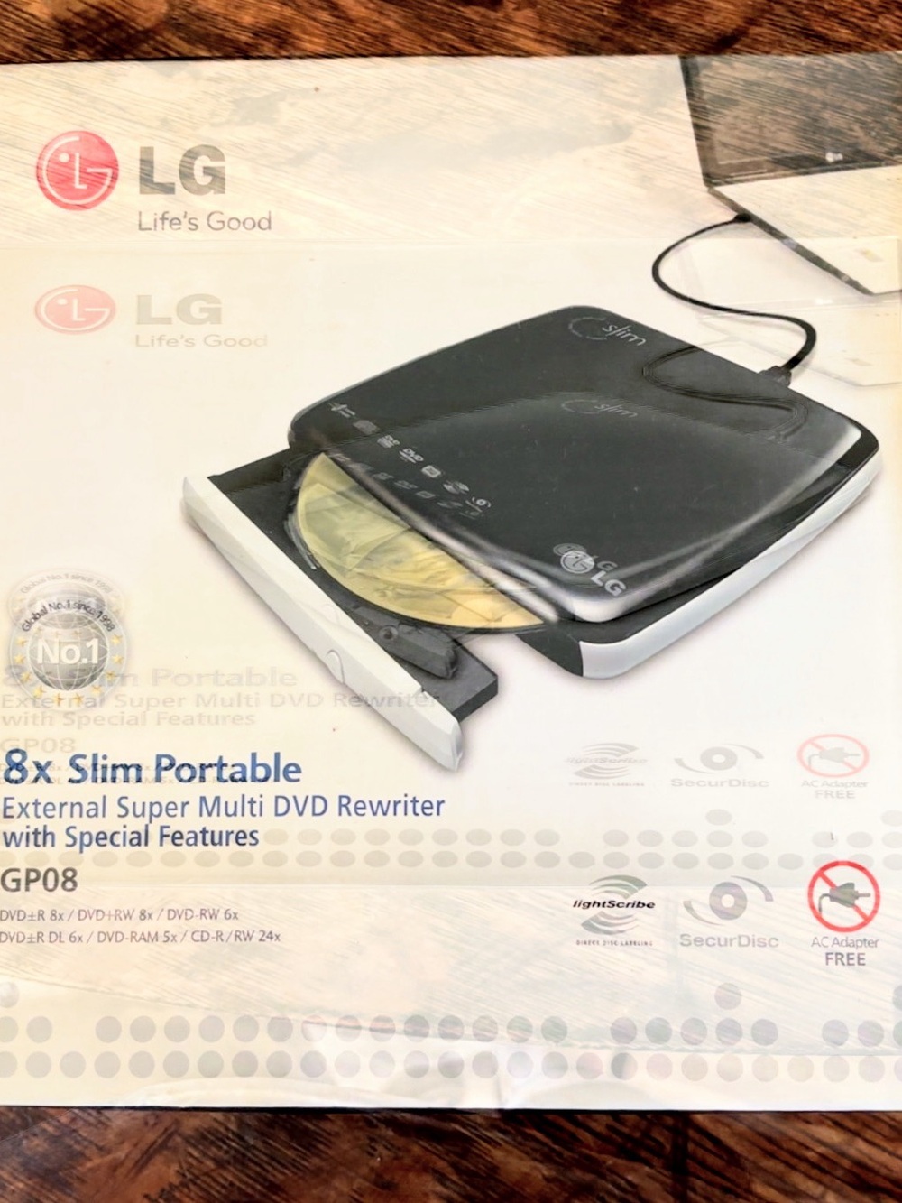 LG Black and Silver Slim Portable External Super Multi DVD Rewriter
